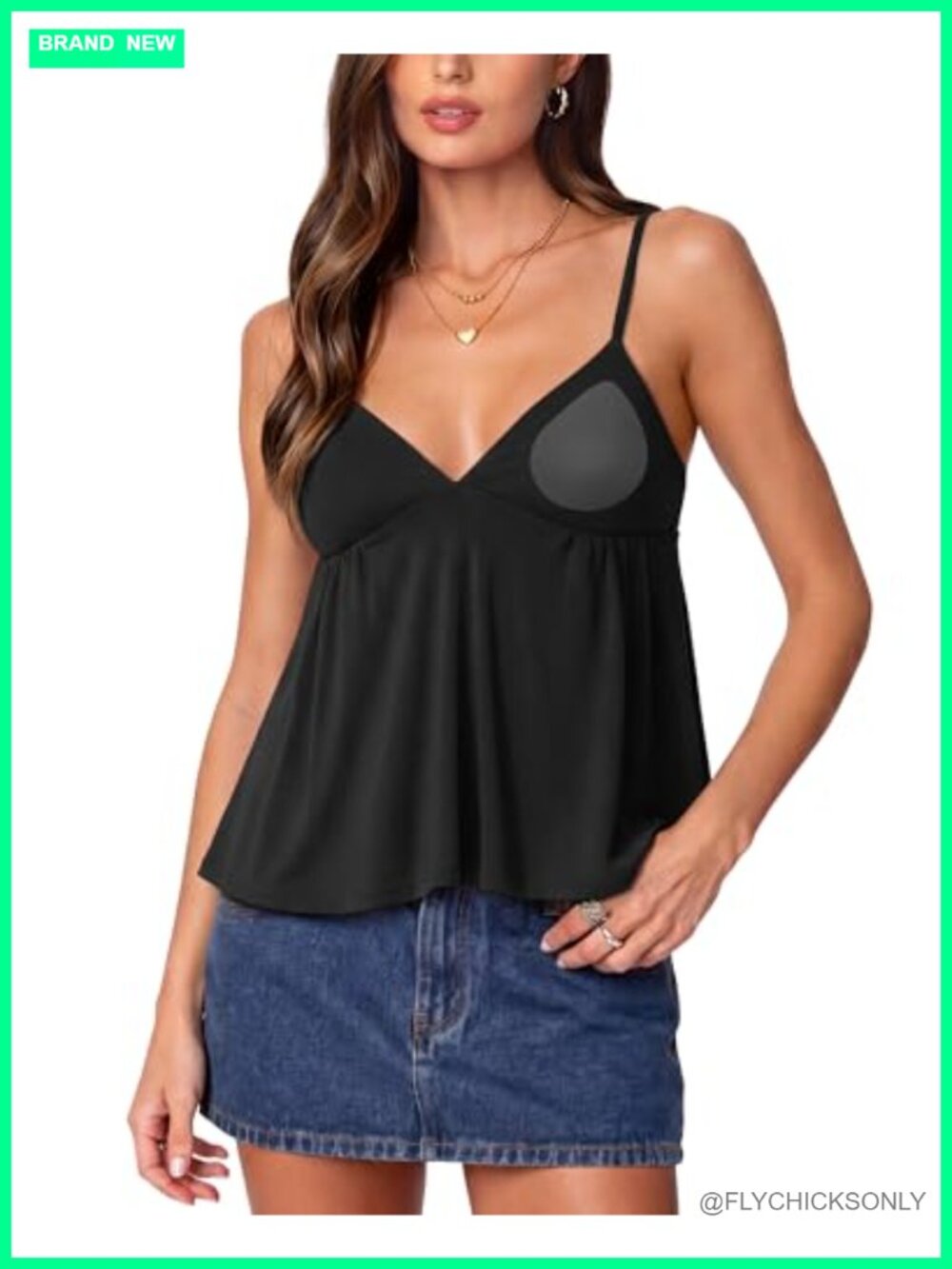 V Neck Babydoll Tank Top with Built in Bra Peplum Cami Going Out Top